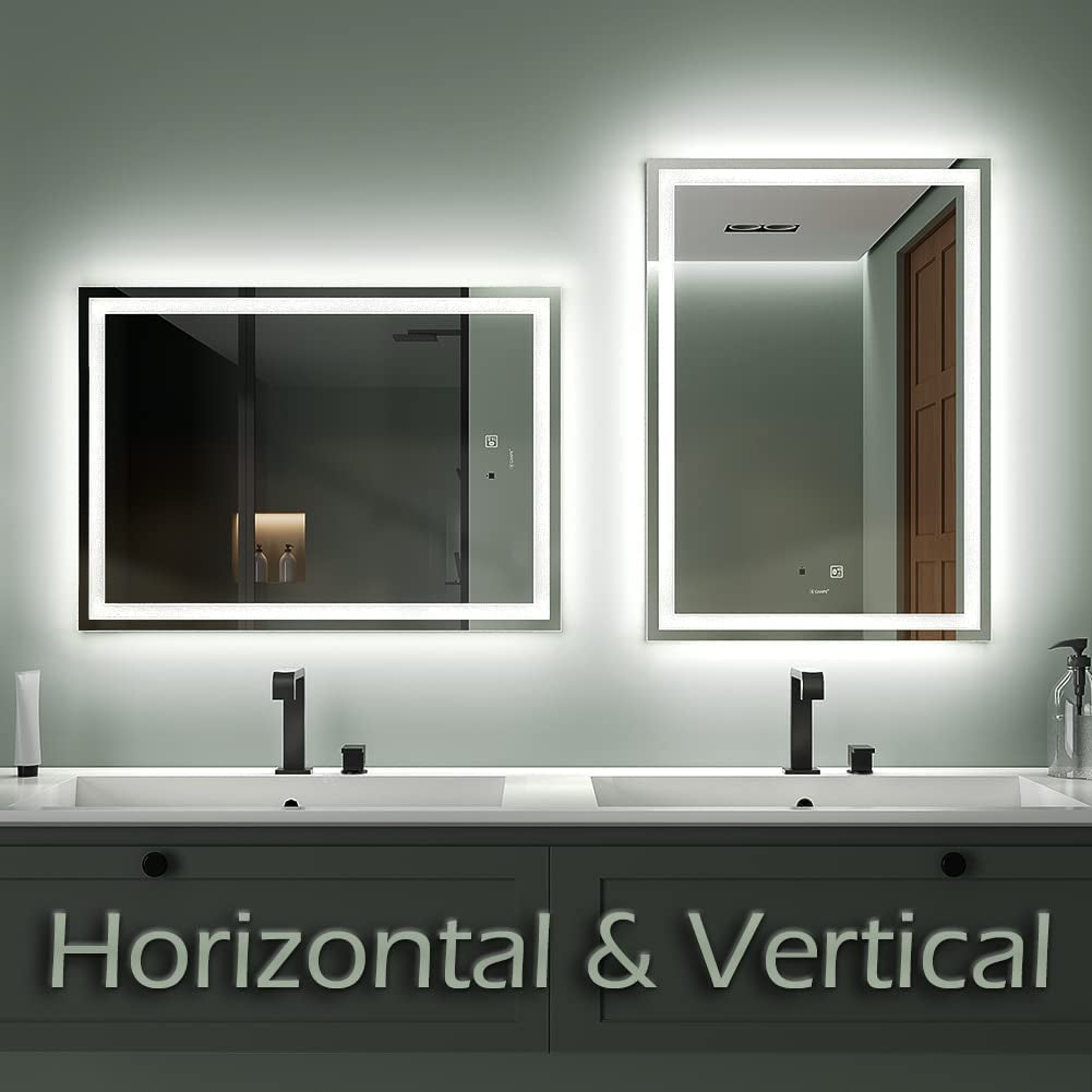 GANPE 20 X 28 Inch LED Bathroom Mirror, Hand Wave Induction Vanity Mirror with Bluetooth, Illuminated Dimmable anti Fog IP44 Waterproof+Vertical & Horizontal Wall Mounted Mirror