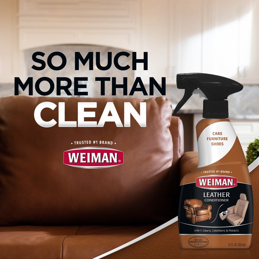 Weiman Leather Cleaner and Conditioner for Sofa, Couch, Purse, Bags, Saddles 22 Oz - 2 Pack