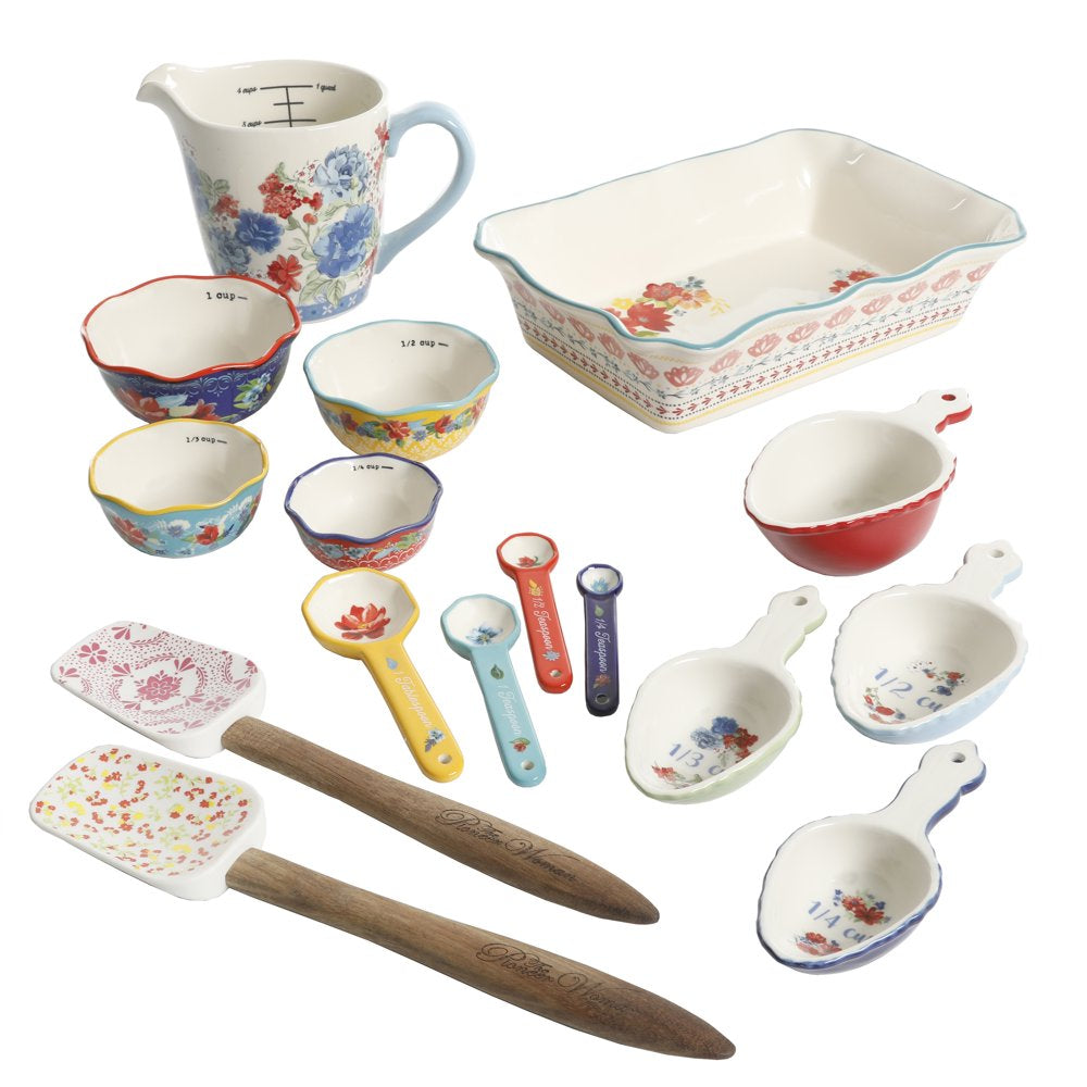 The Pioneer Woman Floral Medley 16-Piece Stoneware Bakeware Combo Set