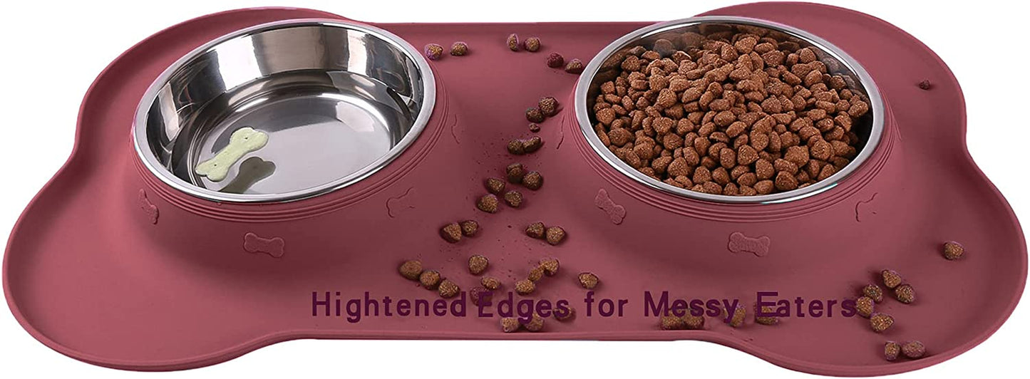 Hubulk Pet Dog Bowls 2 Stainless Steel Dog Bowl with No Spill Non-Skid Silicone Mat + Pet Food Scoop Water and Food Feeder Bowls for Feeding Small Medium Large Dogs Cats Puppies (S, Burgundy)