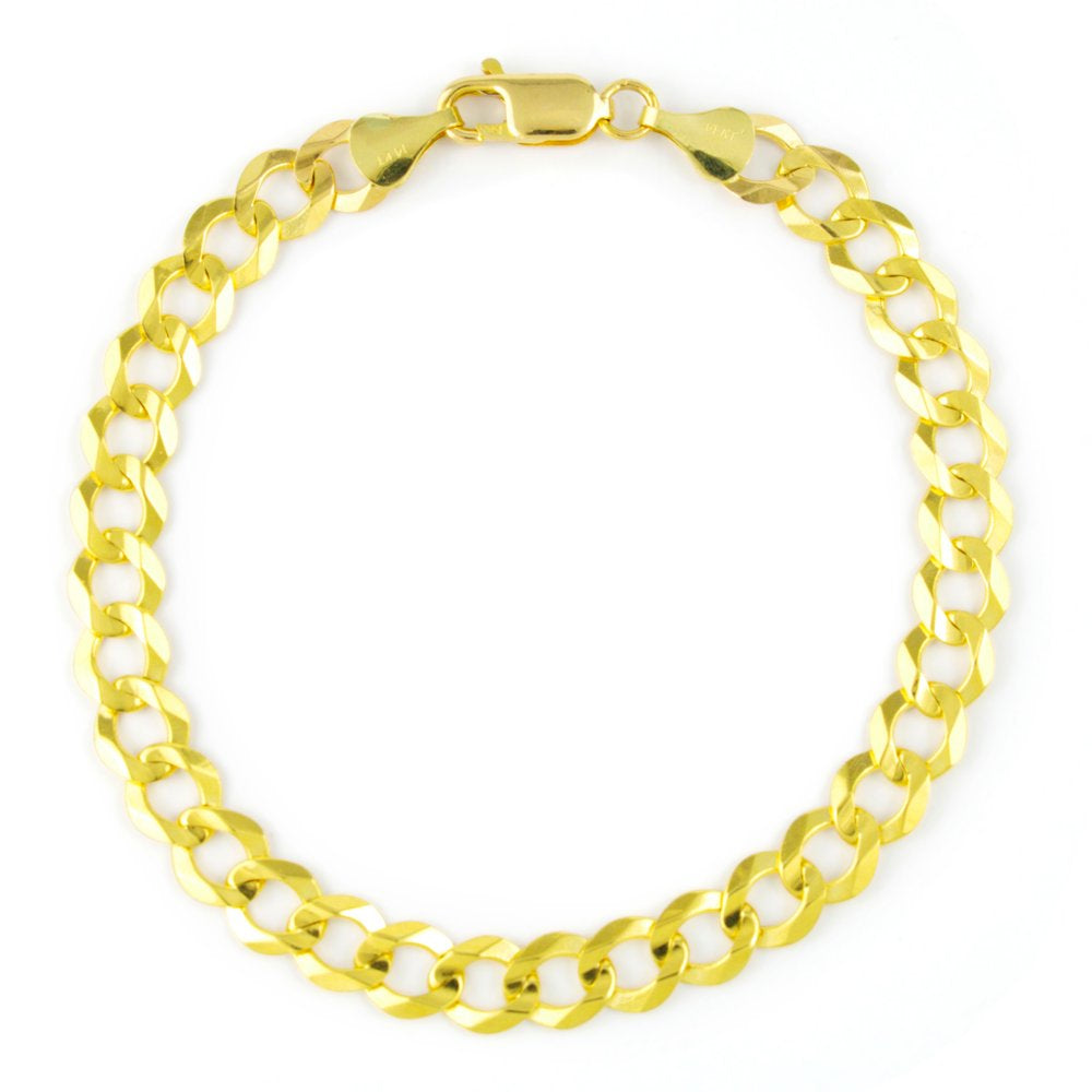 Nuragold 14K Yellow Gold 7Mm Solid Cuban Curb Link Chain Bracelet, Mens Jewelry Lobster Clasp 8" 8.5" 9"