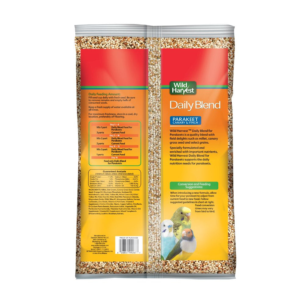 Wild Harvest Daily Blend Nutrition Diet Bird Food for Parakeet, Canary and Finch 10 Pounds