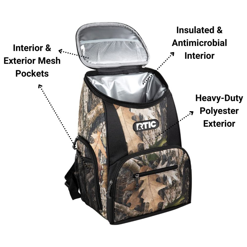 RTIC Lightweight Backpack Cooler, Kanati Camo, 15 Can, Portable Insulated Bag, for Men & Women, Great for Day Trips, Picnics, Camping, Hiking, Beach, or Park