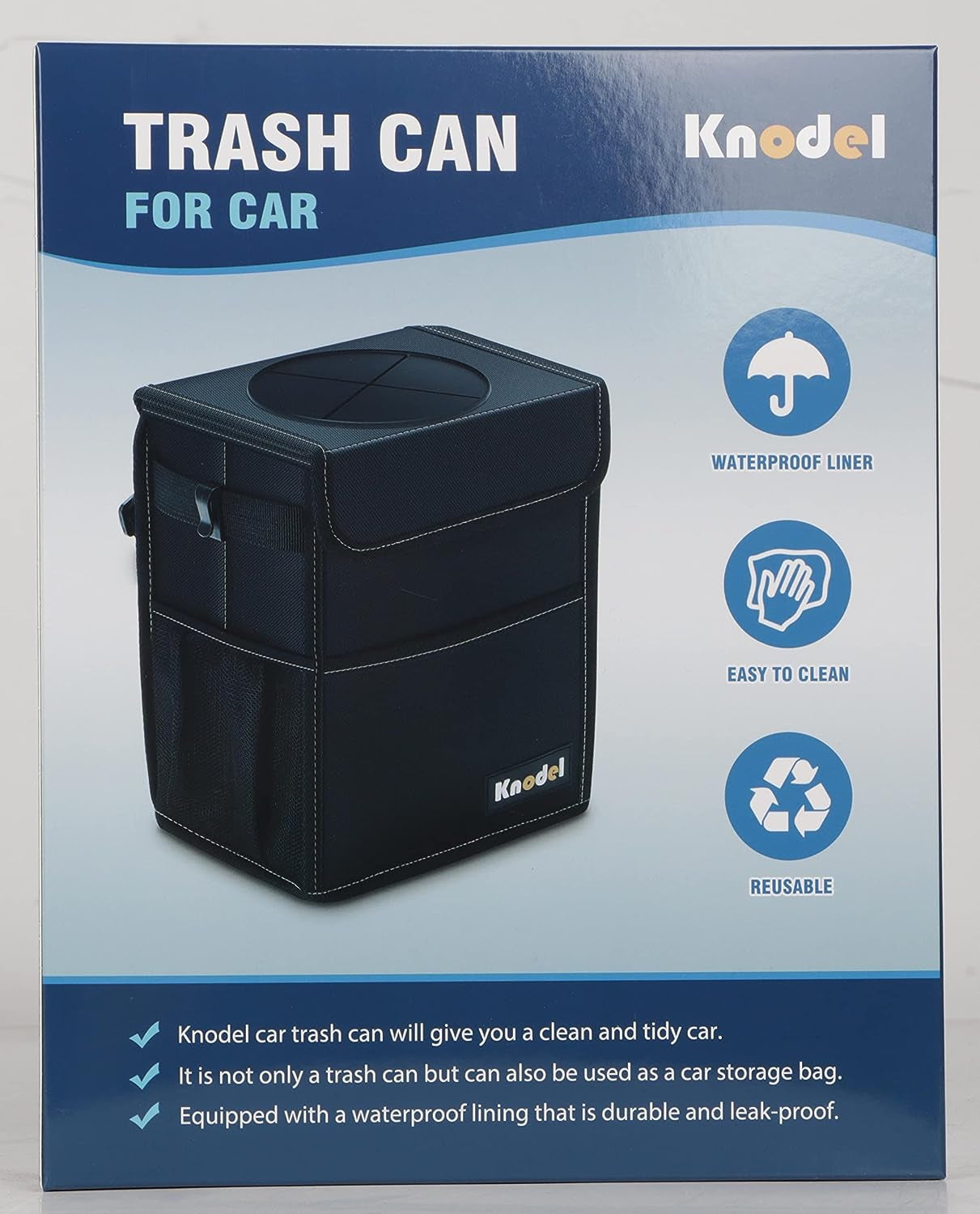 K KNODEL Car Trash Can, Waterproof Garbage Can/Bag with Lid, 600D Leak-Proof Trash Bin, Car Trash Hanging (Medium, Black)