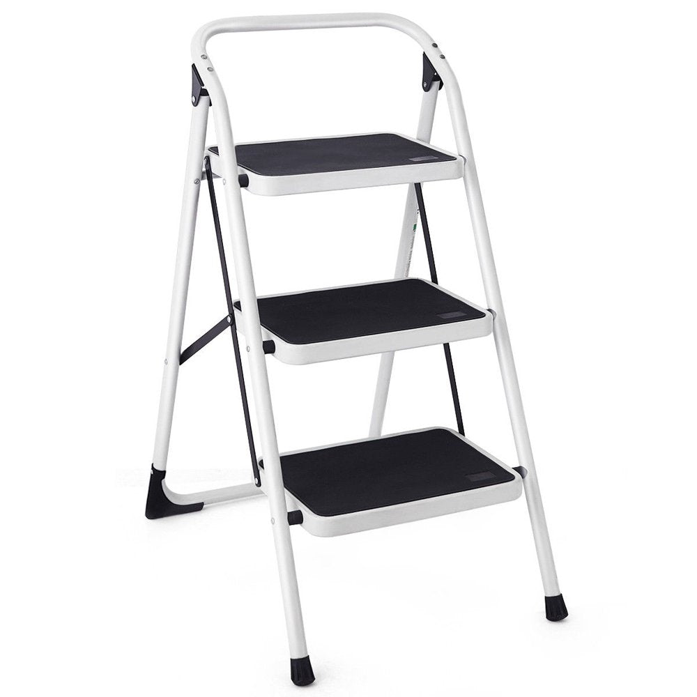 Costway 3 Step Lightweight Ladder HD Platform Foldable Stool 330 LB Cap. Saving Space