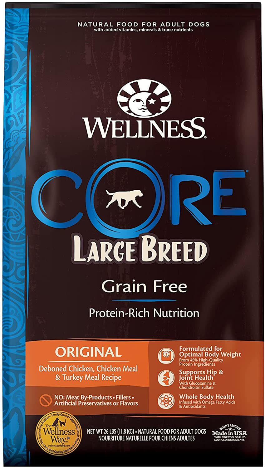 Wellness CORE Grain-Free High-Protein Large Breed Dry Dog Food, Natural Ingredients, Made in USA with Real Chicken (Puppy and Adult Recipes)
