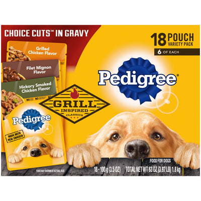 PEDIGREE CHOICE CUTS in GRAVY Meaty Flavors Soft Wet Dog Food Variety Pack, (18 Pack) 3.5 Oz Pouches