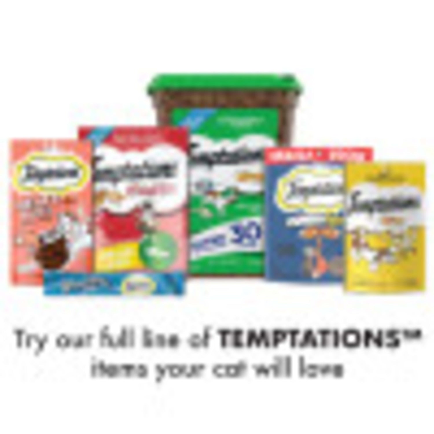TEMPTATIONS Classic, Crunchy and Soft Cat Treats Feline Favorites Variety Pack, Seafood Medley Flavor, Tasty Chicken Flavor, Creamy Dairy Flavor, and Tempting Tuna Flavor, (4) 3 Oz. Pouches