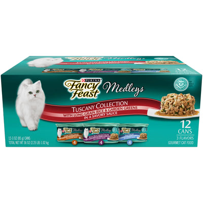 (12 Pack) Fancy Feast Wet Cat Food Variety Pack, Medleys Tuscany with Long Grain Rice & Garden Greens, 3 Oz. Cans