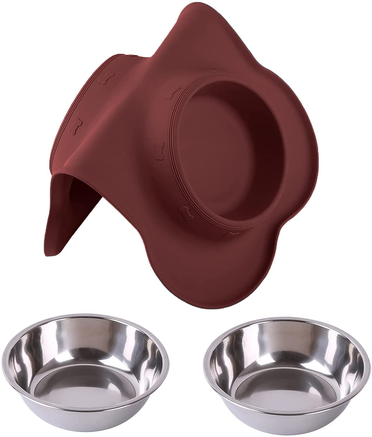 Hubulk Pet Dog Bowls 2 Stainless Steel Dog Bowl with No Spill Non-Skid Silicone Mat + Pet Food Scoop Water and Food Feeder Bowls for Feeding Small Medium Large Dogs Cats Puppies (S, Burgundy)