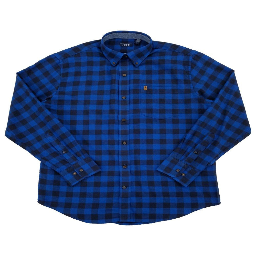 IZOD Mens Blue & Black Plaid Long Sleeve Button-Down Flannel Shirt Large