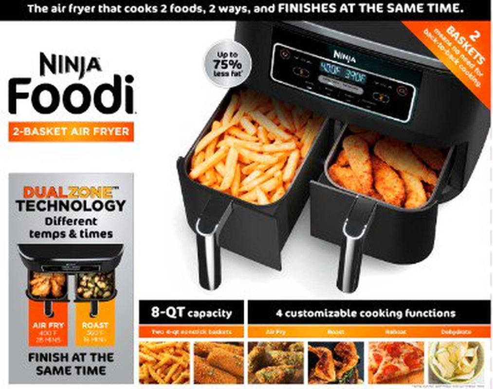 Ninja® Foodi® 4-In-1 8-Quart. 2-Basket Air Fryer with Dualzone™ Technology- Air Fry, Roast, and More