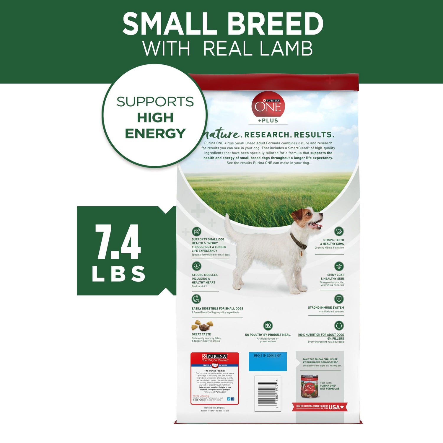 Purina ONE Natural Small Breed Dry Dog Food, +Plus Lamb & Rice Formula, 7.4 Lb. Bag