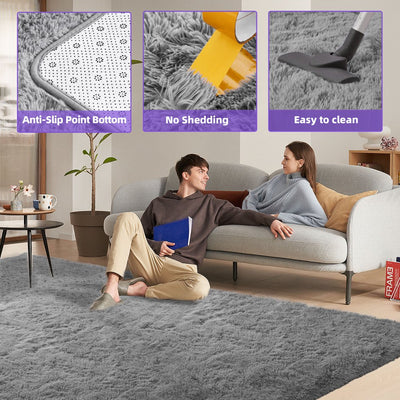 Nefoso Shag Light Gray Area Rug, 8' X 10' Soft Fluffy Area Rugs for Living Room Bedroom Kids Room Decor Carpet, Light Gray