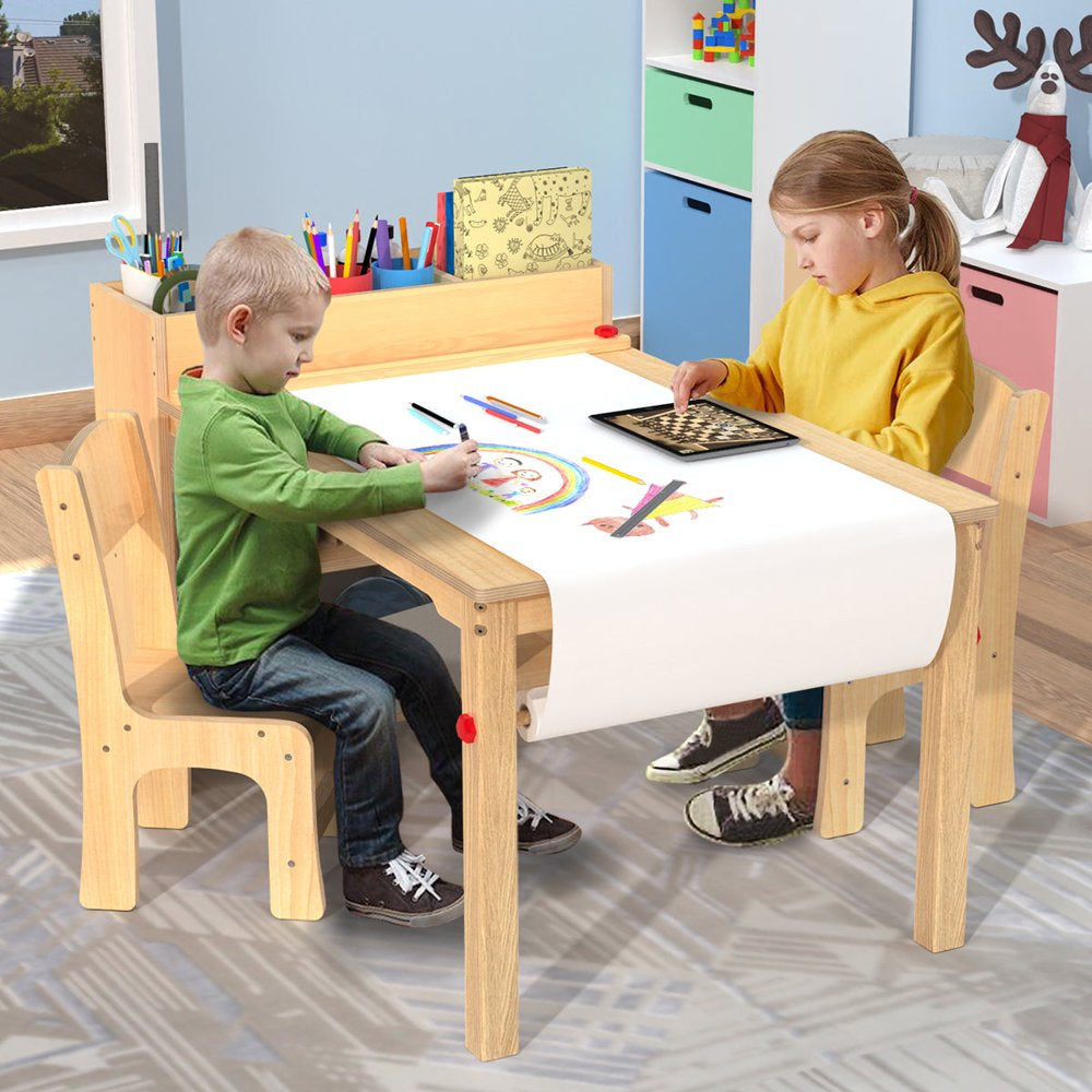 Kids Art Table and 2 Chairs, Wooden Drawing Desk, Activity & Crafts, Children'S Furniture, 42X23"