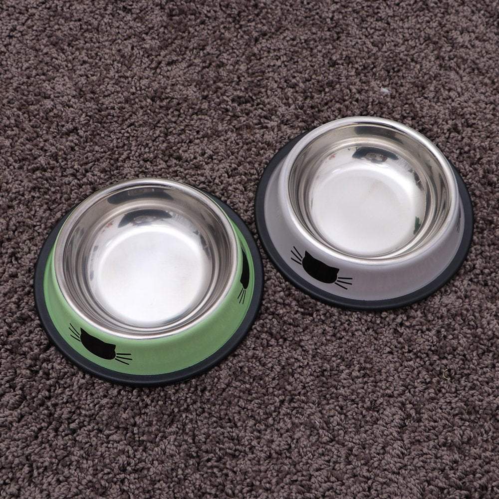 Bestonzon 2Pc Stainless Steel Cat Bowl for Dish Water Dog Food Bowl Pet Kitten Cat Feeder (Grey and Green)