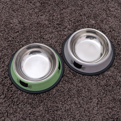 Bestonzon 2Pc Stainless Steel Cat Bowl for Dish Water Dog Food Bowl Pet Kitten Cat Feeder (Grey and Green)