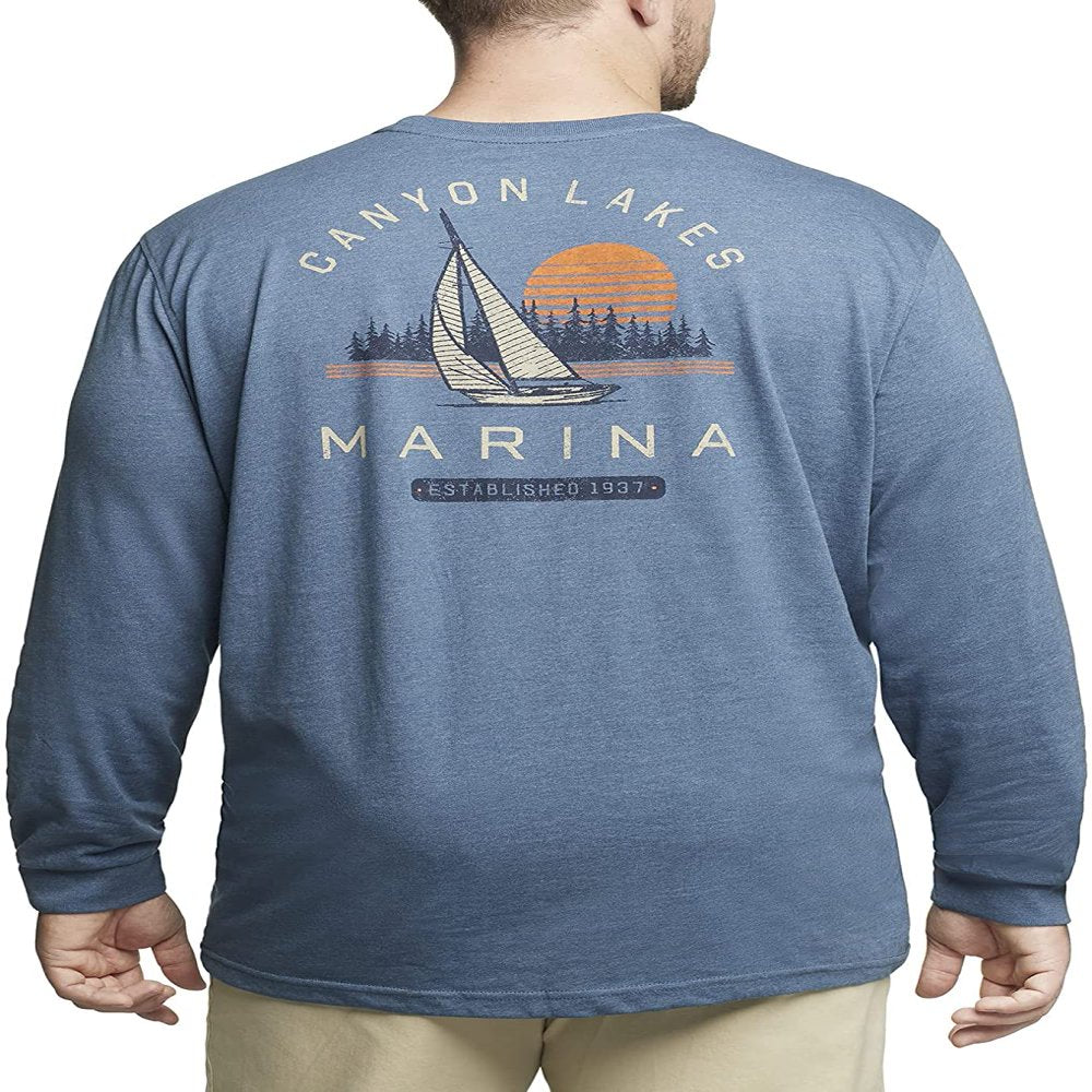 IZOD Mens Big and Tall Saltwater Long Sleeve Graphic T-Shirt Xx-Large Big Vintage Indigo Canyon Lakes