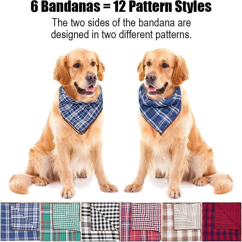 Remifa Dog Bandanas - 6PCS Birthday Gift Washable Green Black Blue Red Square Plaid Printing Christmas Dog Bib Double Reversible Kerchief Scarf Adjustable Accessories for Small to Large Dog Puppy Cat