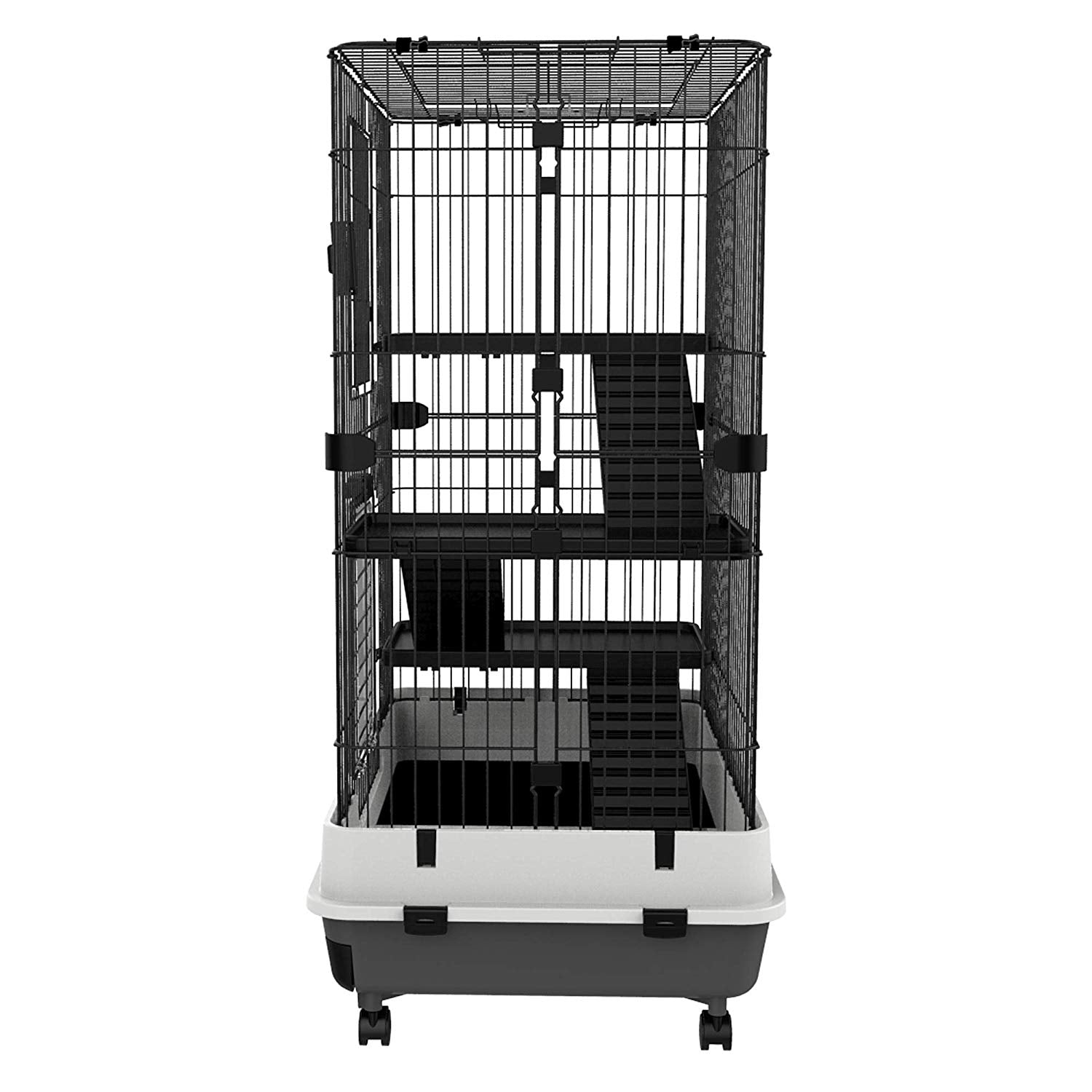 Large Deluxe 43” 4-Story Indoor Outdoor Rabbit Bunny Guinea Pig Hutch Chinchilla Ferret Hedgehog Home Small Animal Critter Cage Slide Out Tray with Rolling Wheels