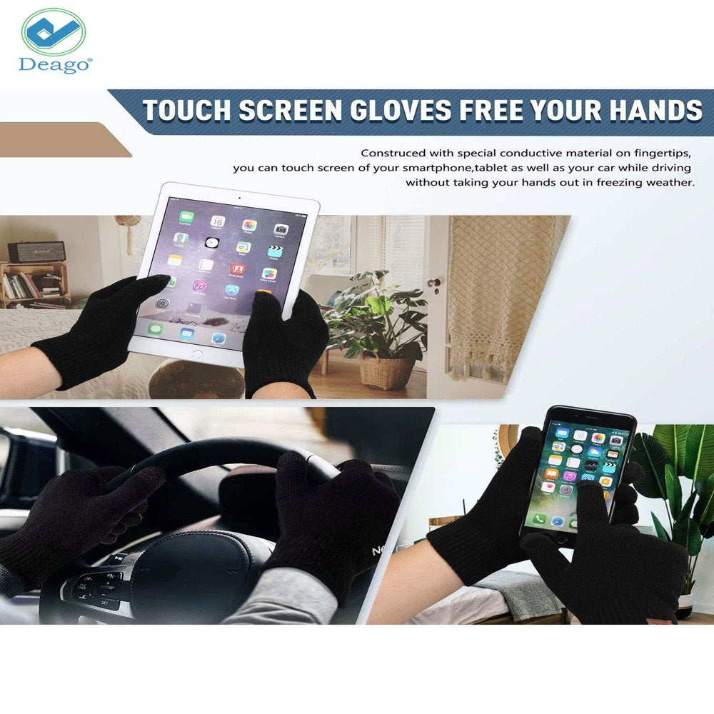 Deago Winter Beanie Hat Scarf Touchscreen Gloves Set for Men and Women, Beanie Gloves Neck Warmer Set with Warm Knit Fleece Lined (Black)