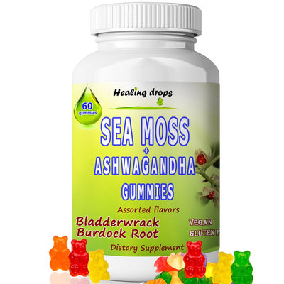 Sea Moss Gummies Ashwagandha with Bladderwrack Burdock Root Alkaline Keto Vegan Non-Gmo Diet by Healing Drops