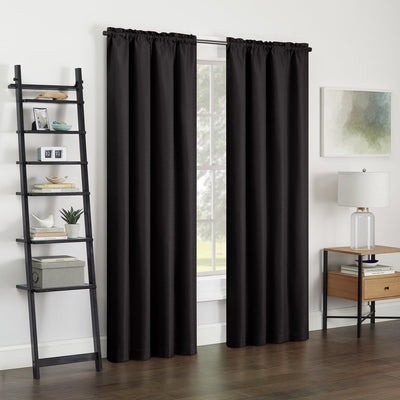 Eclipse Samara Solid Color Blackout Rod Pocket Single Curtain Panel, Black, 42 X 84