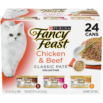 (24 Pack) Fancy Feast Pate Wet Cat Food Variety Pack, Classic Collection Chicken & Beef, 3 Oz. Pull-Top Cans