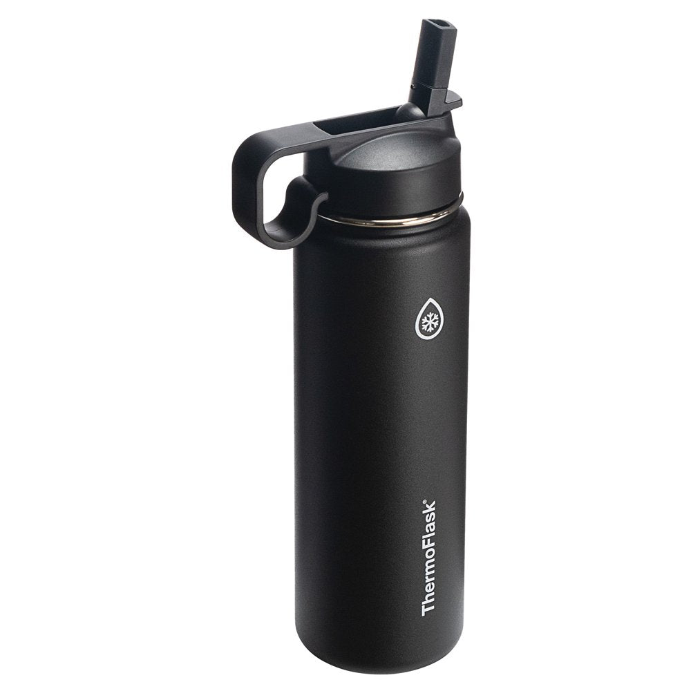 Thermoflask 24 Oz Insulated Stainless Steel Bottle with Chug and Straw Lids, Black