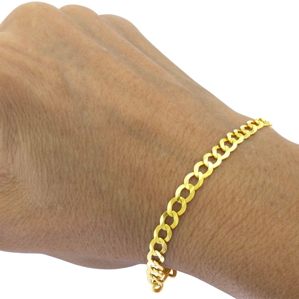 Nuragold 14K Yellow Gold 6Mm Solid Cuban Curb Link Chain Bracelet, Mens Jewelry Lobster Clasp 8" 8.5" 9"