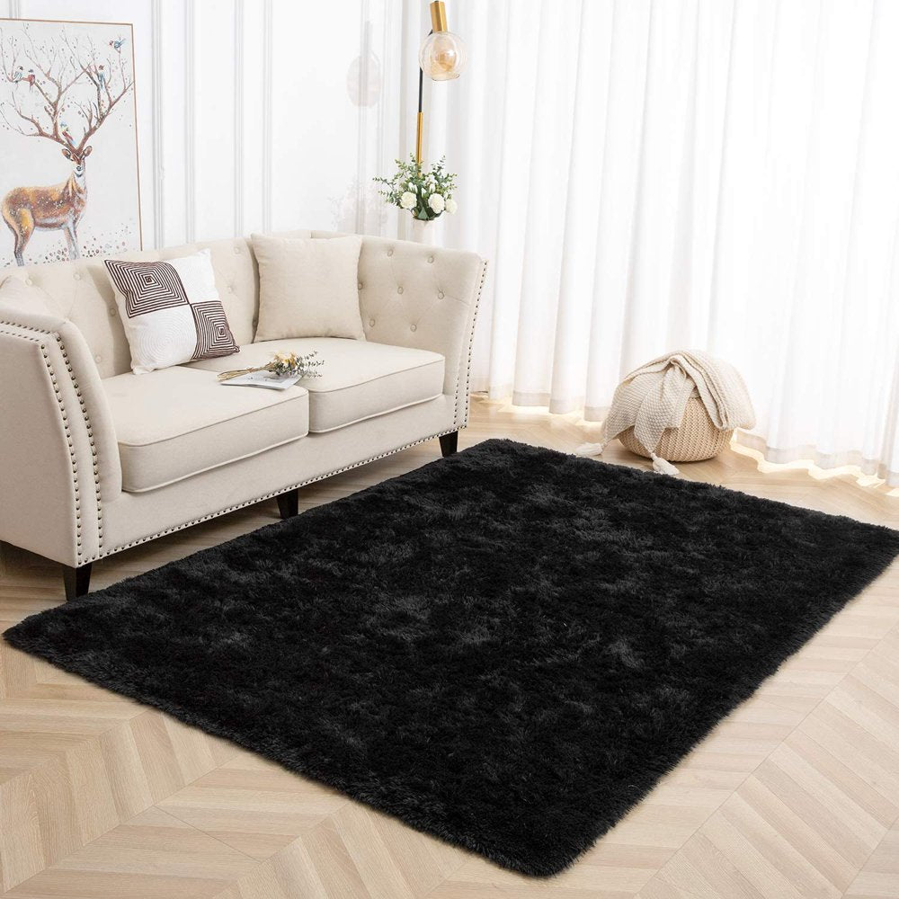 LOCHAS Soft Indoor Modern Area Rugs Fluffy Living Room Carpets for Children Bedroom 5.3'X7.5',Ft, Black