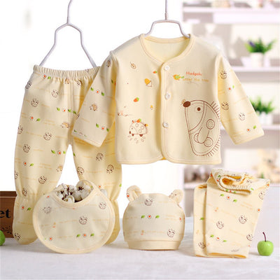 Maxcozy Unisex Baby Layette Clothing Set 5-Piece - Romper Pants Hat Bib Yellow 0-3 Months