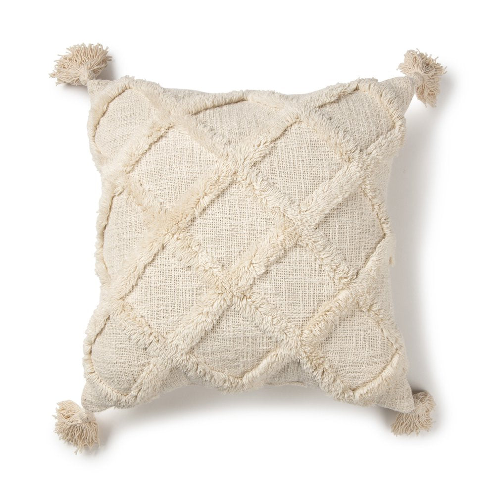 Better Homes & Gardens Tufted Trellis Decorative Square Throw Pillow, 20" X 20", Natural, Single Pillow