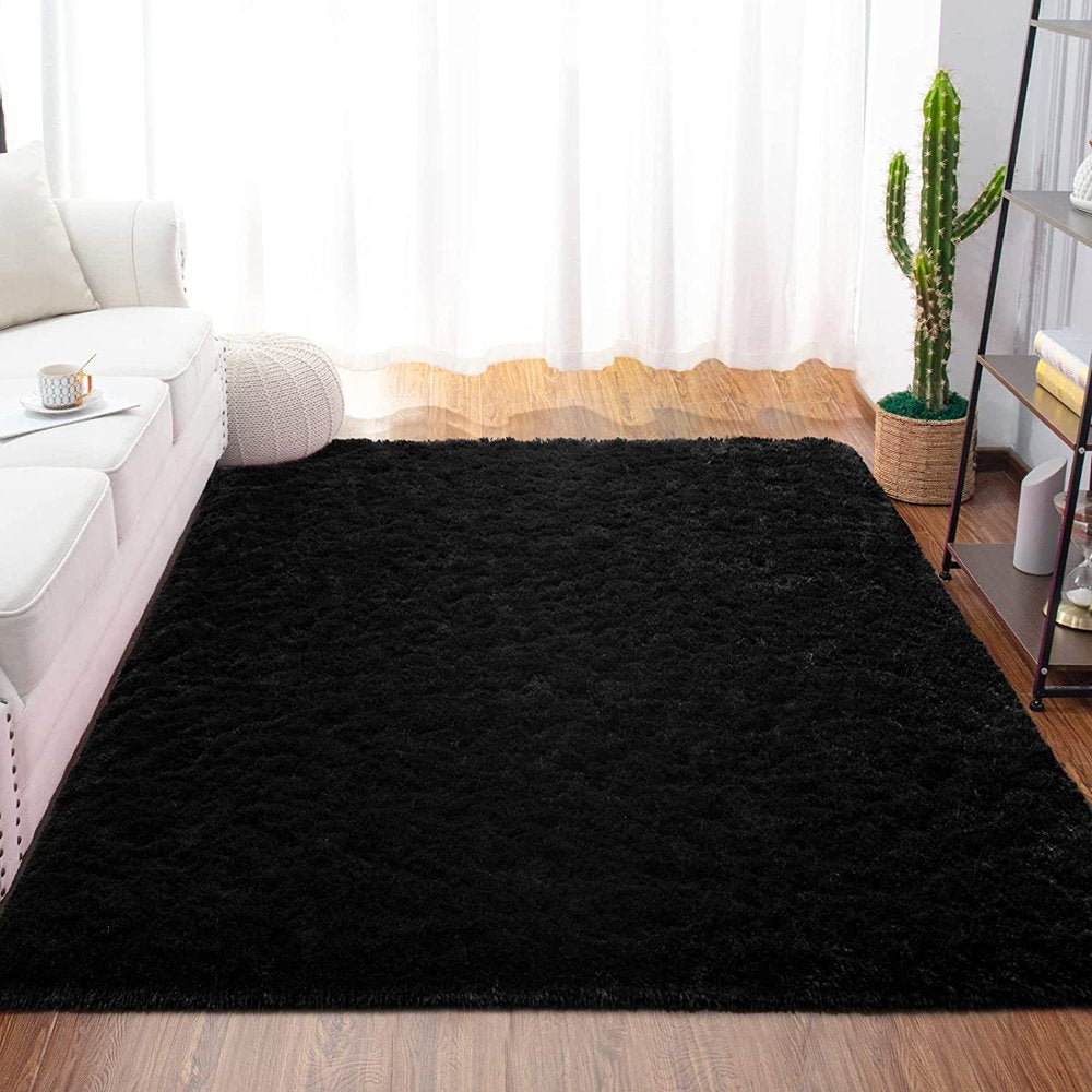 LOCHAS Soft Indoor Modern Area Rugs Fluffy Living Room Carpets for Children Bedroom 5.3'X7.5',Ft, Black