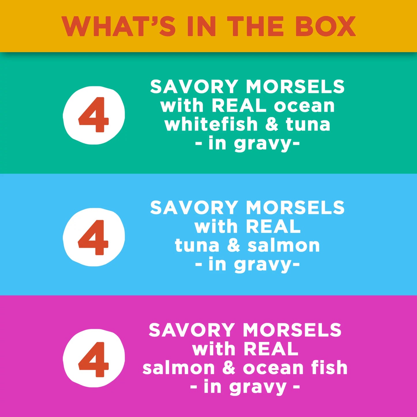 Meow Mix Savory Morsels Seafood Favorites Variety Pack, 2.75-Ounce Cans, Pack of 12