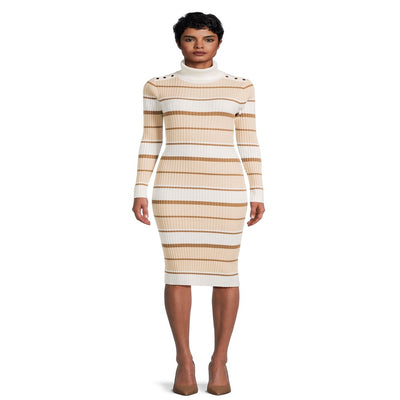 No Boundaries Juniors Striped Rib Knit Turtleneck Dress, Sizes XS-3XL