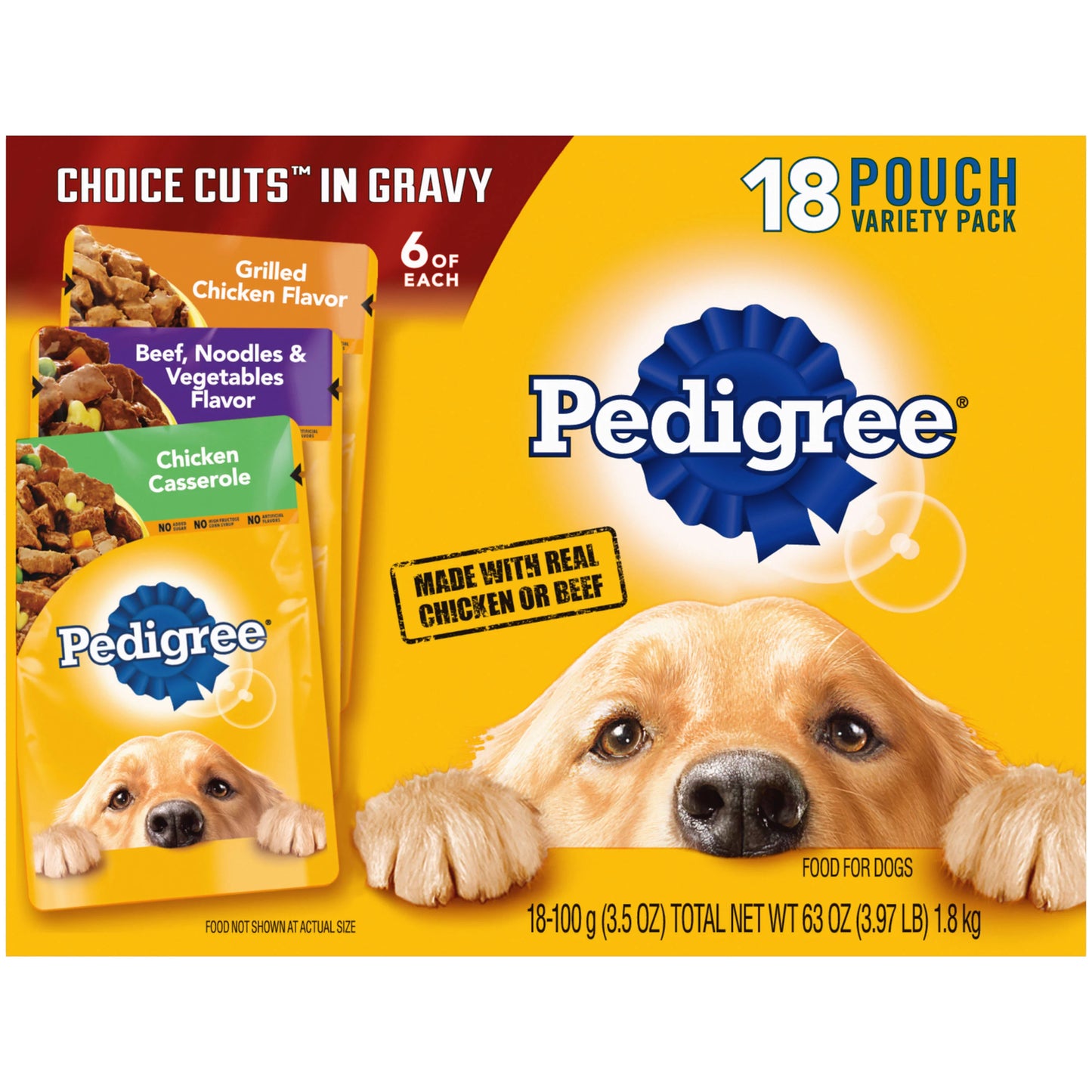 PEDIGREE CHOICE CUTS in GRAVY Adult Soft Wet Meaty Dog Food Variety Pack, (18) 3.5 Oz Pouches