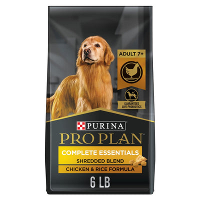 Purina Pro Plan Senior Dog Food with Probiotics for Dogs, Shredded Blend Chicken & Rice Formula, 6 Lb. Bag