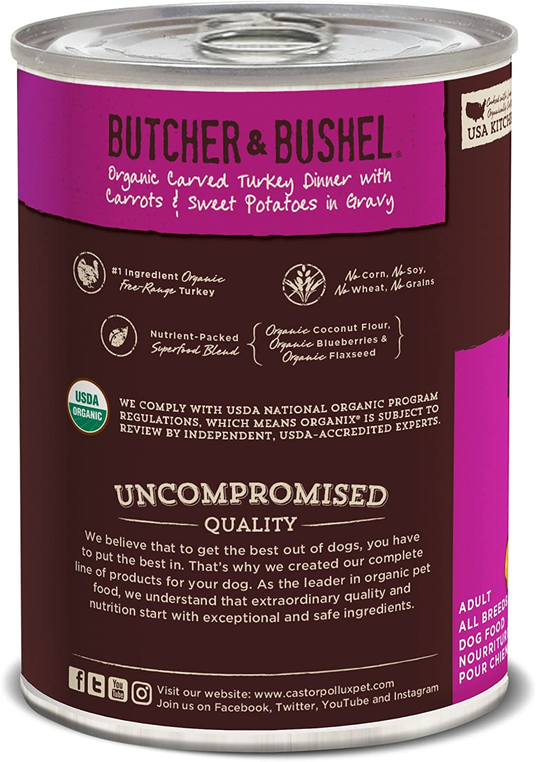 Castor & Pollux Organic Grain Free Canned Wet Dog Food Organix Butcher & Bushel (12) 12.7 Oz Cans