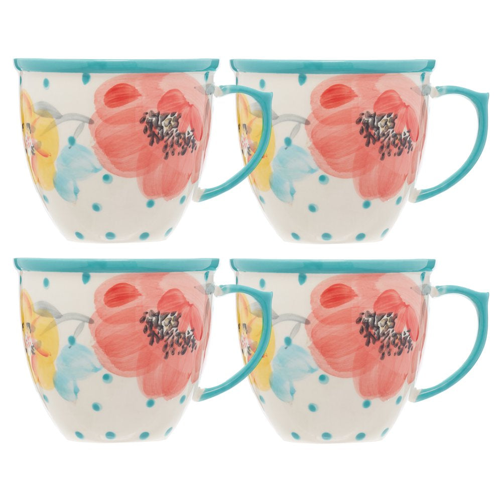The Pioneer Woman Vintage Bloom 4-Piece 16-Ounce Coffee Cup Set, White