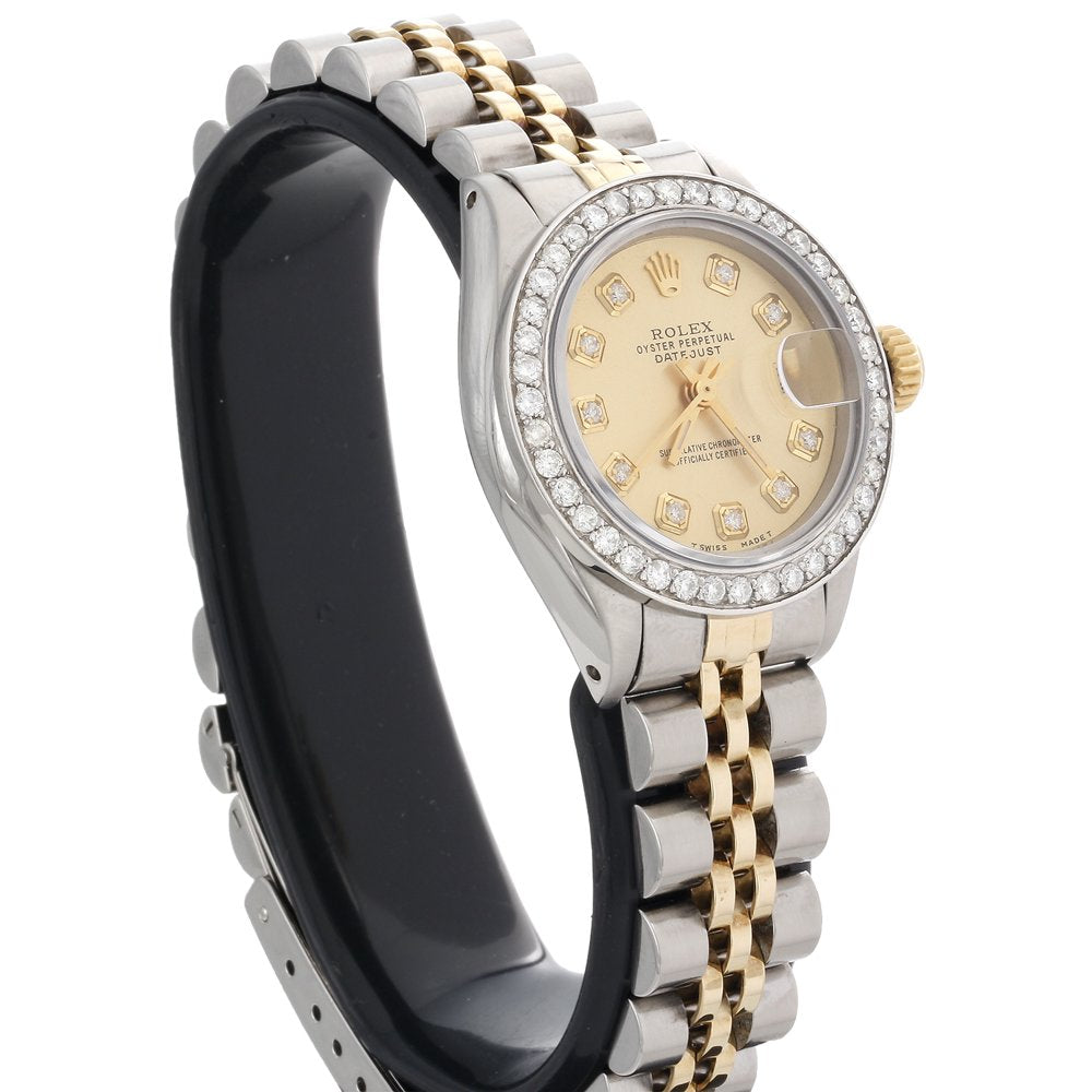 Ladies 18K / Steel Rolex Datejust Jubilee 6917 Diamond Watch Champagne Dial 1 CT.