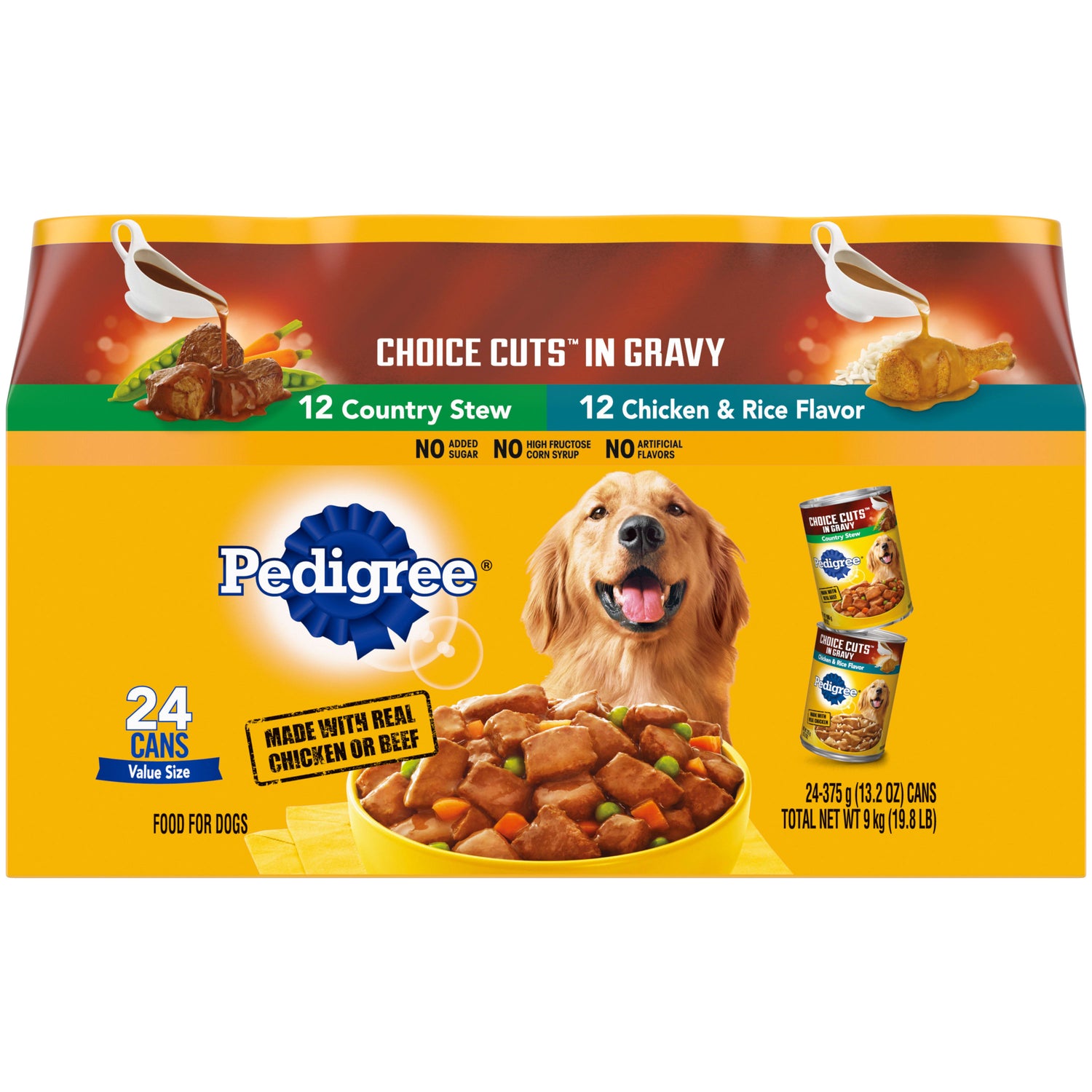 PEDIGREE CHOICE CUTS in GRAVY Adult Canned Wet Dog Food Variety Pack, Country Stew and Chicken & Rice Flavor, (24) 13.2 Oz. Cans