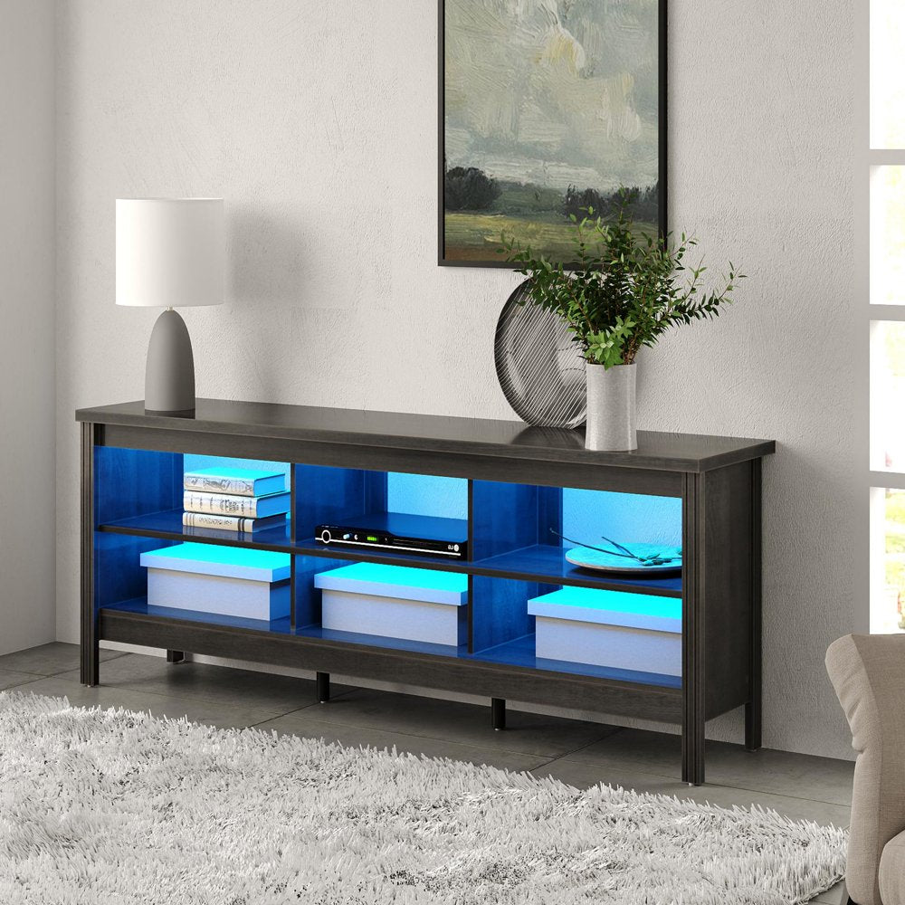 LED TV Stand for 75 Inch TV Entertainment Center Black TV Console Table with 6 Storages for Living Room Bedroom, 70"