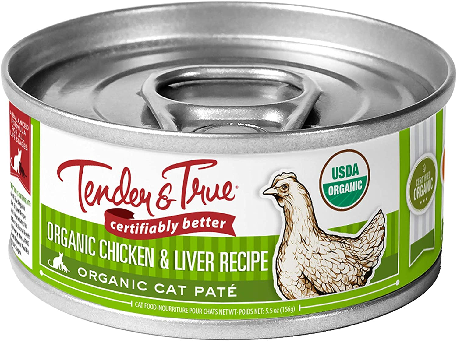 Tender & True Organic Chicken & Liver Recipe Canned Cat Food, 5.5 Oz, Case of 24