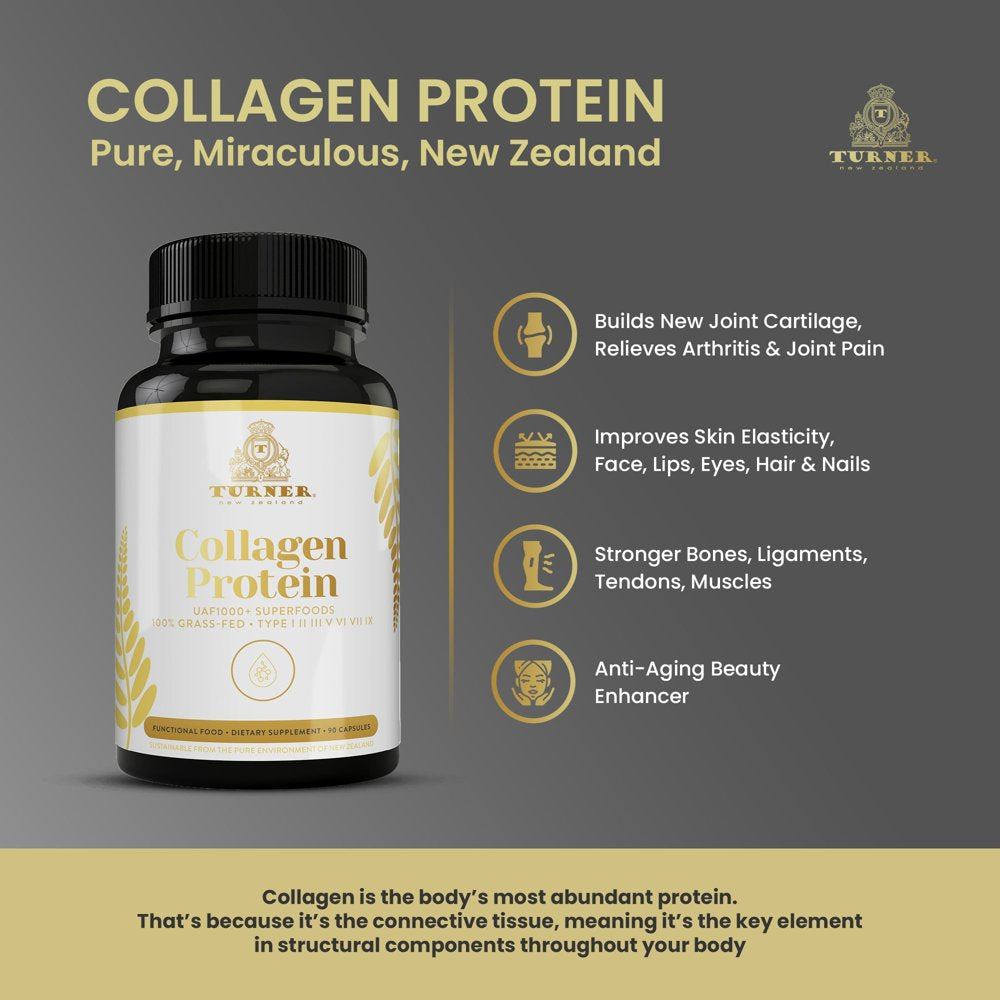 TURNER New Zealand Grass-Fed Collagen Protein Supplement for Skin, Hair & Nail, 90 Capsules