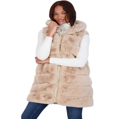 Via Spiga Women'S Grooved Faux Fur Hooded Vest