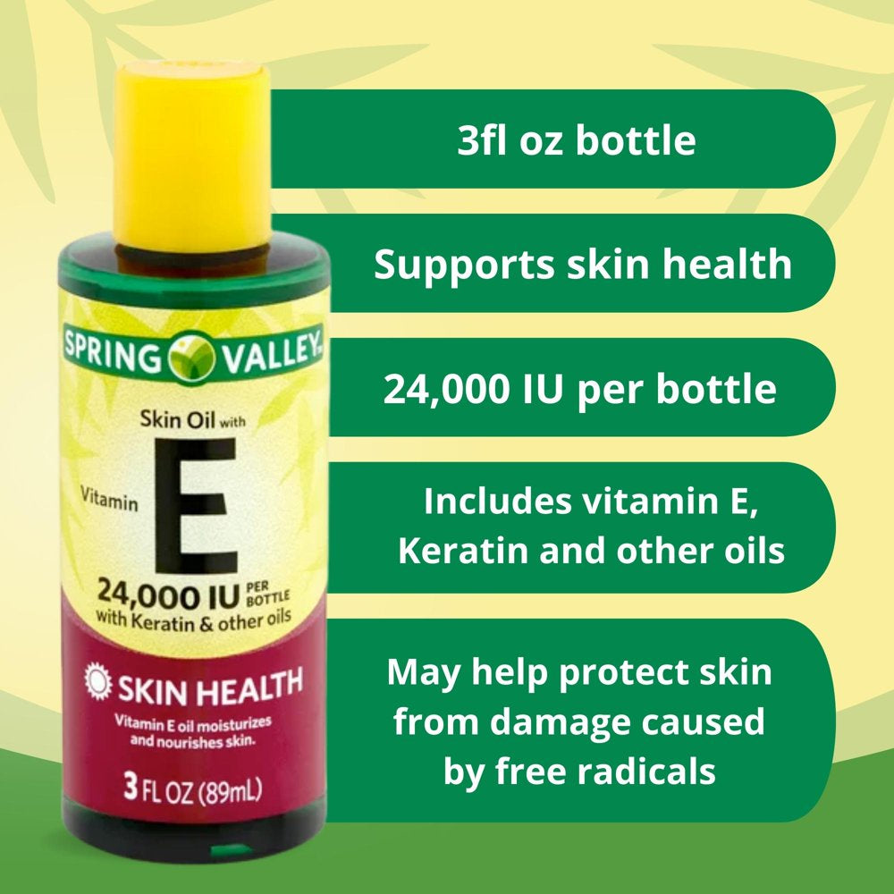 Spring Valley Skin Oil with Vitamin E, 24,000 IU, for All Skin Types, Unscented - 3 Fl Oz