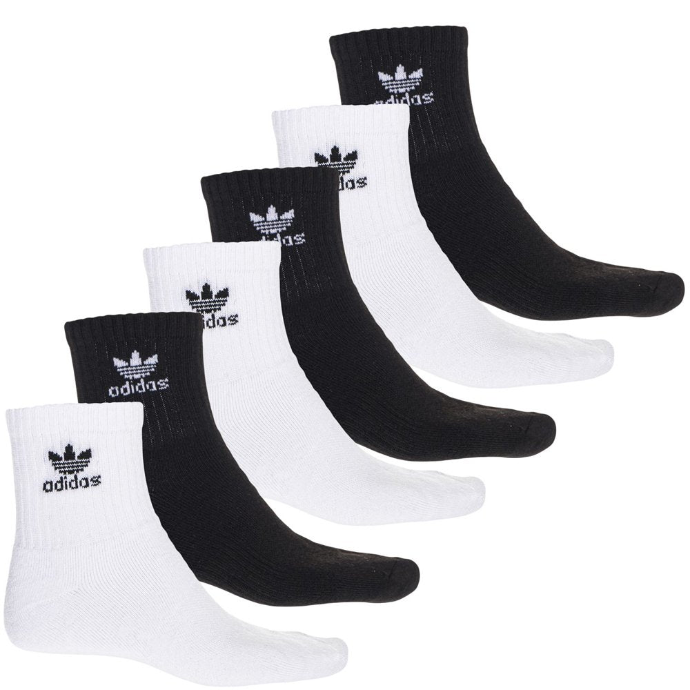 6 Pack Mens adidas Originals Quarter Crew Socks White/Black 6-12