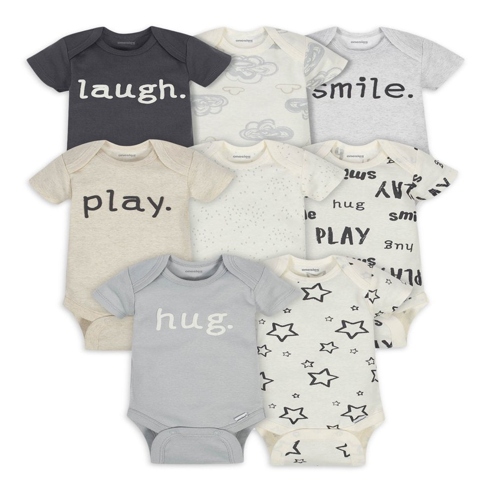 Onesies Brand Baby Boy or Girl Gender Neutral Short Sleeve Onesies Bodysuits, 8-Pack, Sizes Newborn-12M