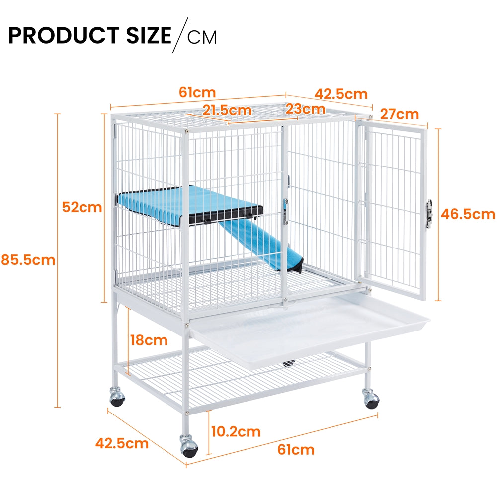 Easyfashion Rolling Metal Small Animal Cage with Removable Ramp Hammered White